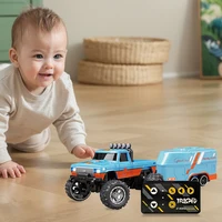 Mini RC Monster Truck with Lights & Trailer All Terrain Off-Road Truck Toy 1:64 Scale 2.4Ghz Remote Control Children Toy Gift 1