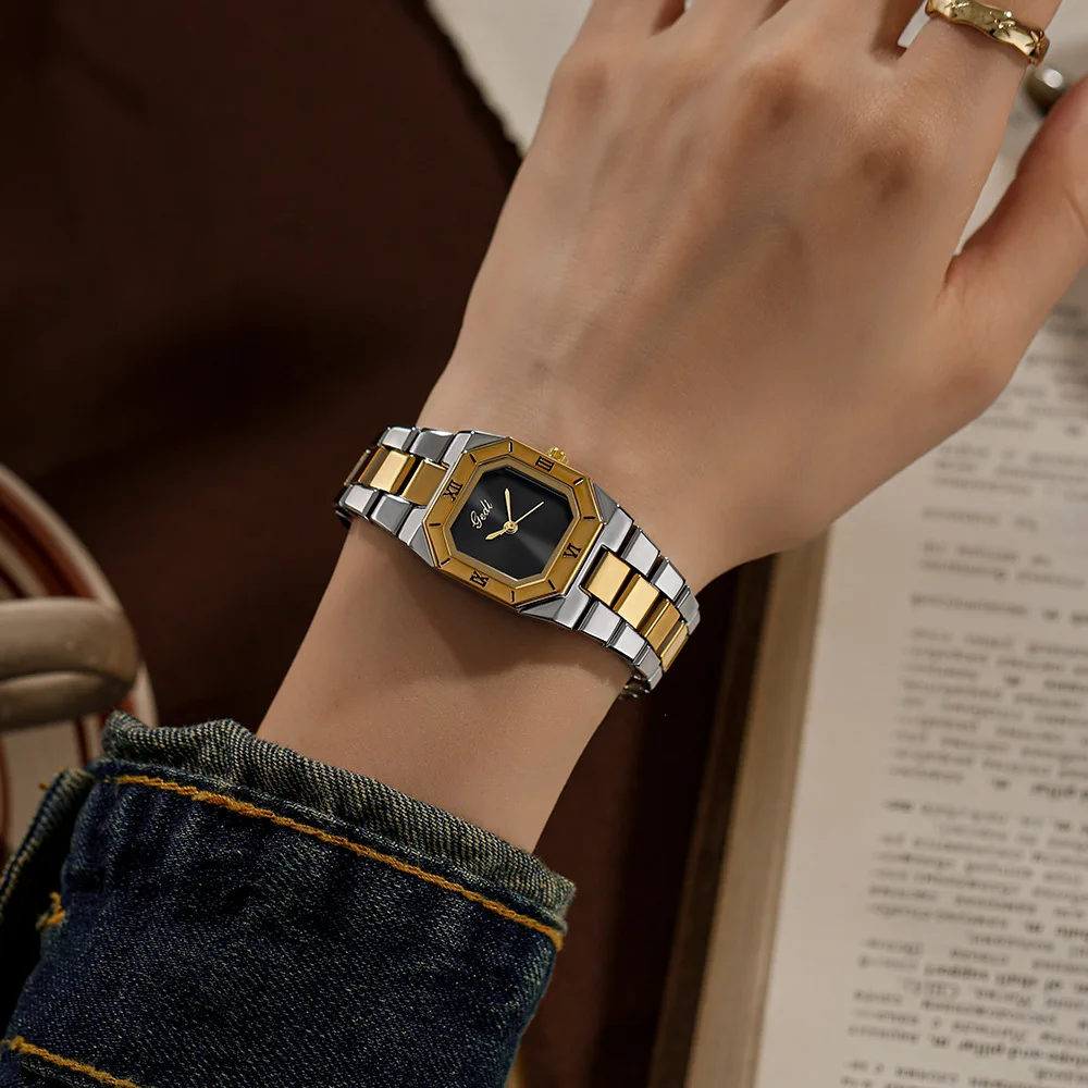 Women Quartz Watch Luxury Gold Clock Square Stainless Steel