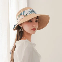 Beach hat for women summer Bohemian sun protection straw hat bowkont visor sun hat sombrero Big eaves straw woven fisherman hat