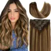 Straight Hair Clip In Human Hair Extensions 100% Real Human Hair #4/27 Brown Highlights Blonde Clip Ins Remy Hair For Women 120G