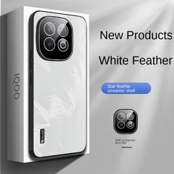 Starry Sky Electroplated Anti - Fingerprint Phone Case with Feather Texture for IQOO Z10 Turbo (White)