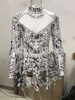 Bestselling Mirror Party Evening Dress Women Long Sleeve Stretch Mini Dress Party Prom Women's Celebrate Dress Stage Costumes 1