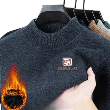 Men's Printing Thick Sweater Knitted Casual Pullover Fleece Lined Men's Winter Clothes Luxury Brand Autumn Warm Jumpers Clothes