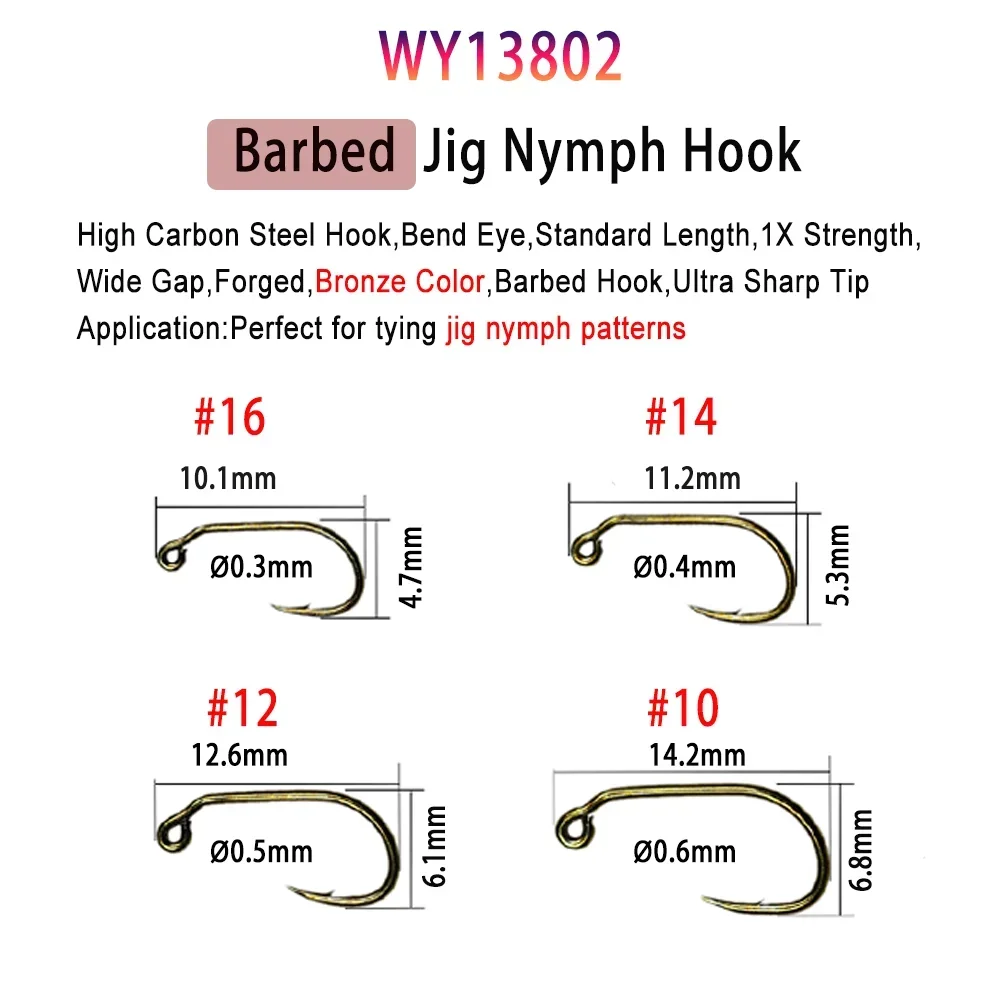 Vampfly 50 hameçons mouche barbés et sans ardillon - nymphes pupes sèches mouche noyée pêche