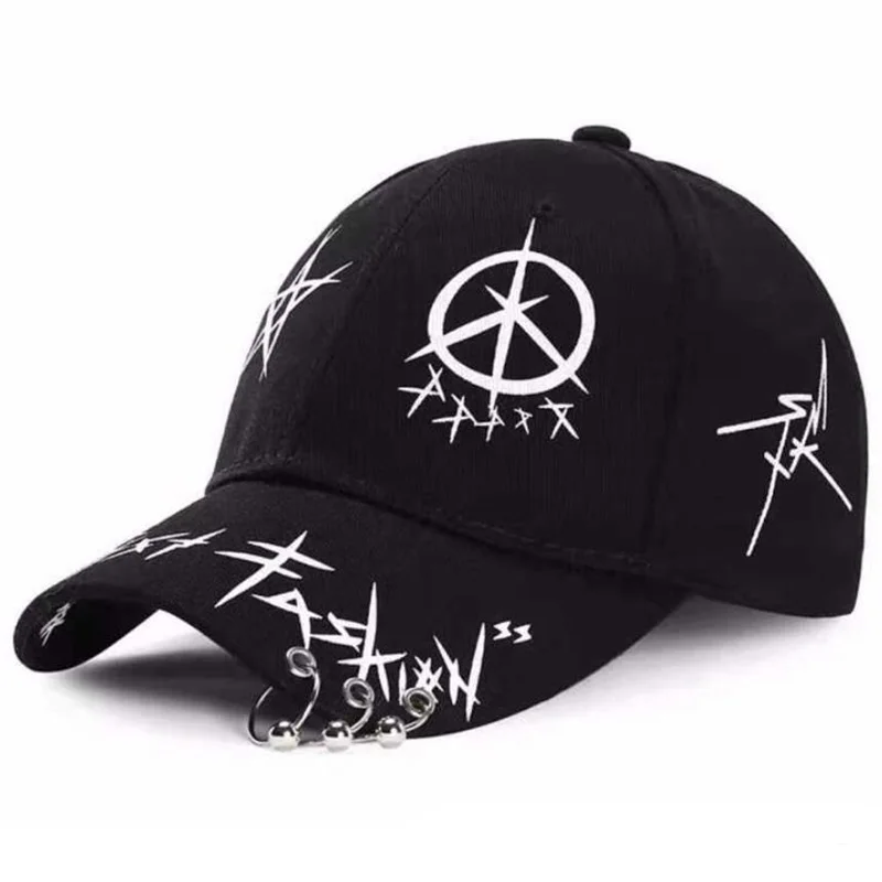 

Ins Simple Baseball Cap Spring Summer Sun Hat Cap and White Color Matching Pentagram Graffiti Peaked Cap Trucker Hats