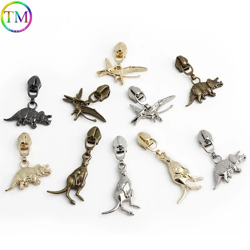 10/50PCS Kangaroo Shape Both Sided 5# Nylon Metal Zippers Puller Head For Sewing Backpack Bag Zip Slider Repair Kits Accessories