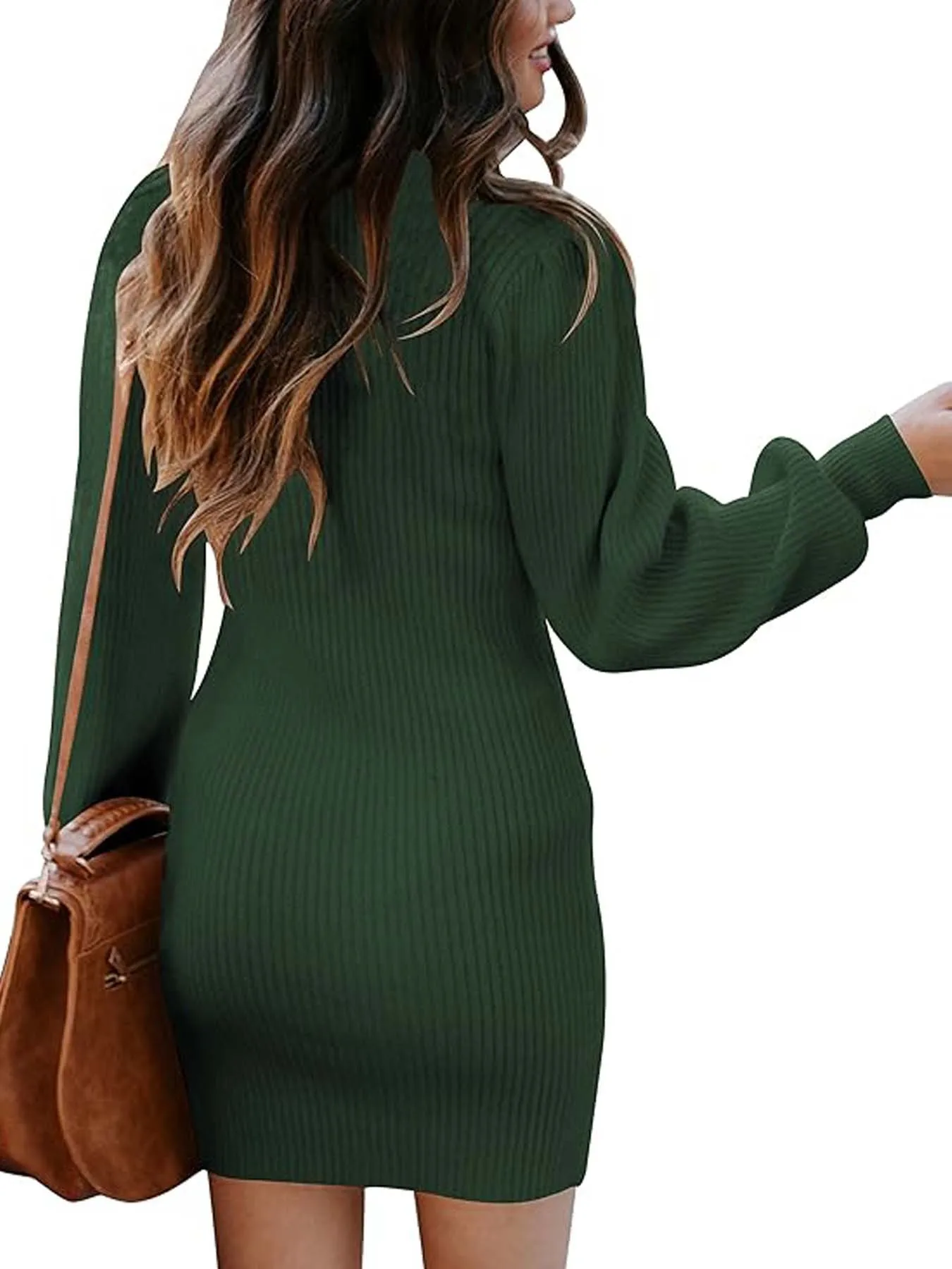 Women's High Neck Knitted Pullover Sweater Mini Tight Dress
