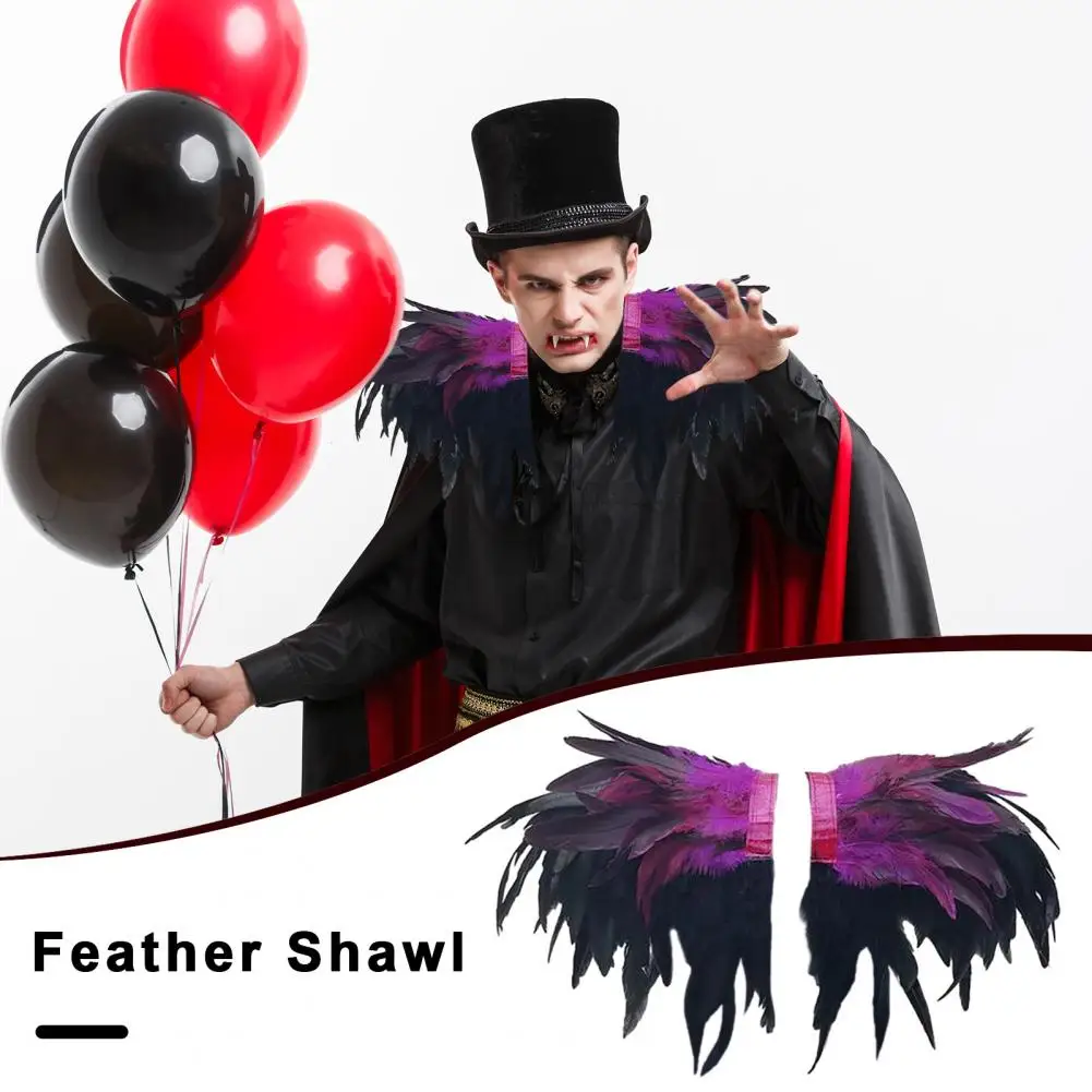 

Faux Feather Wrap Cosplay Feather Shrug Shawl Cape Set for Halloween Party Stage Performance Adjustable Band Dancer Costume