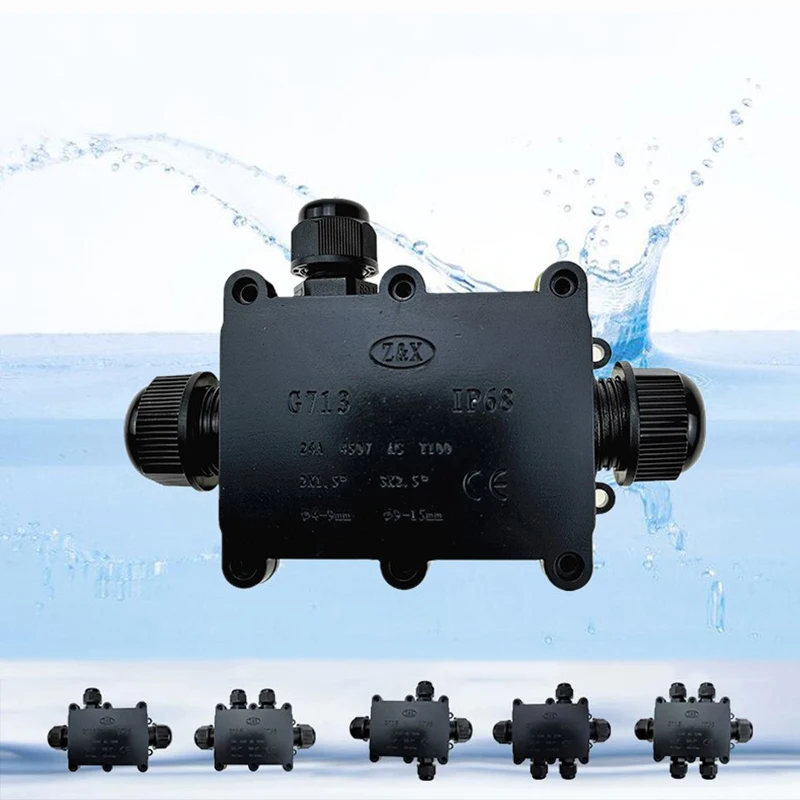 

1pc Black Junction Box 2 3 4 5 Way Waterproof Electrical Junction Box For Outdoor Lighting Cable Protection Connector Wire IP68