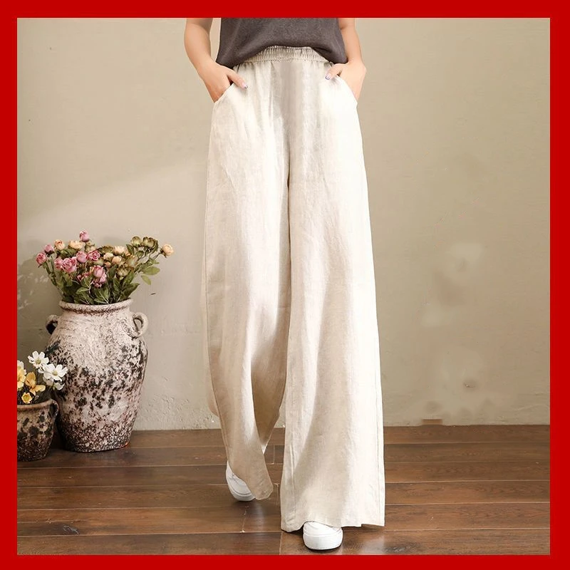 Women's 2024 Summer New Patchwork Elasticized High-waisted Pocket Fashion Solid Color Loose Minimalist Casual Straight Pants
