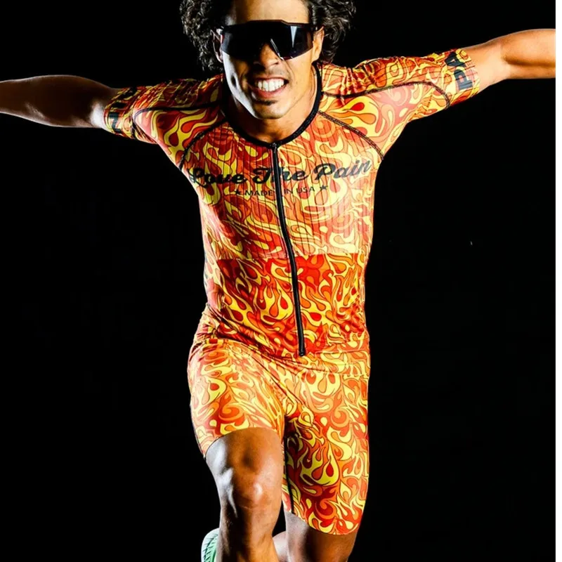 LOVE THE PAIN Men's Summer Cycling Tight One-Piece Suit, Outdoor Sports Riding Clothing