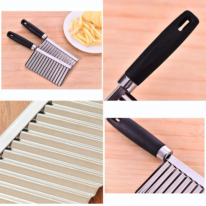 Vegetable Slicer French Fry Cutter Stainless Steel Wavy Knife Potato Chip Slicer Dough Vegetable Fruit Chopper French Fry Maker Tools Cooking Kitchen Potato Cutter