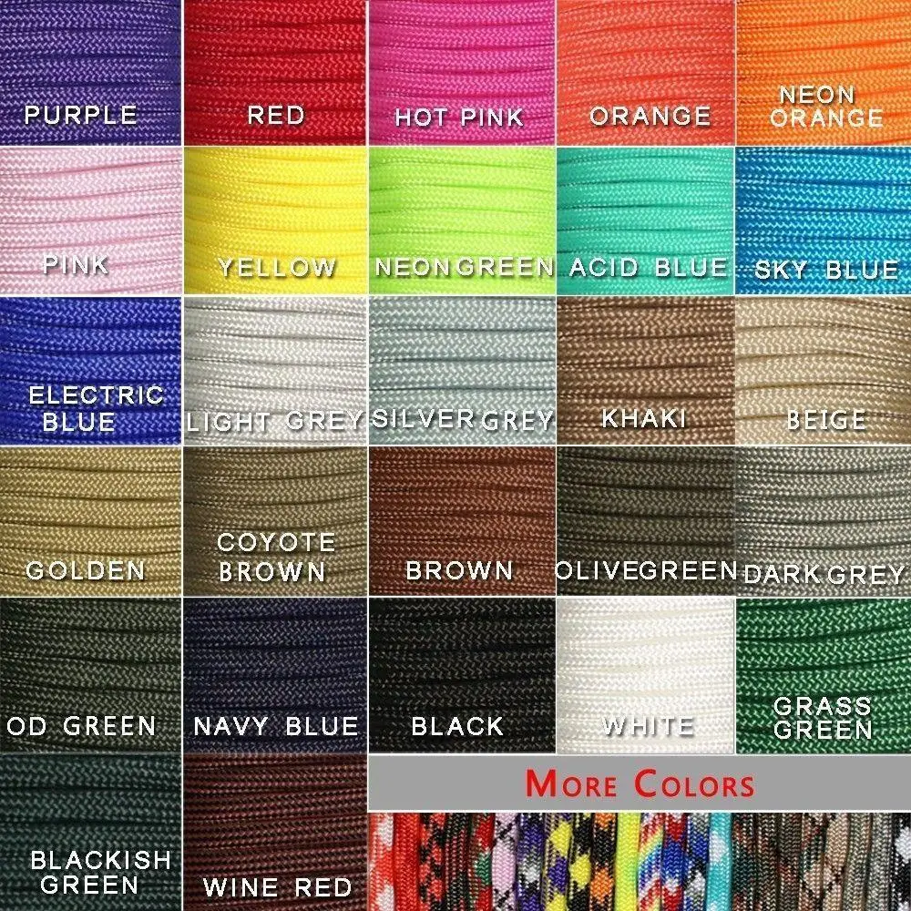 1pcs 100FT 550 Paracord Parachute Cord Lanyard Mil Spec Type III 7 Strand Core For Climbing Camping Buckles Bracelet 108 Colors