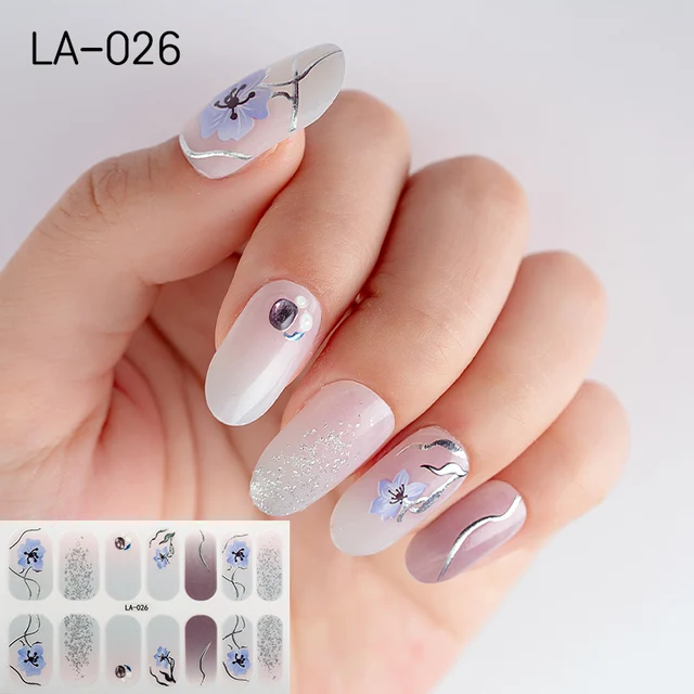 22tips Korea Toe Nail Sticker Wraps Adhesive Decals Toenail Polish Strips DIY Pedicure Foot Decals Manicure Women LA-026(14Tips)