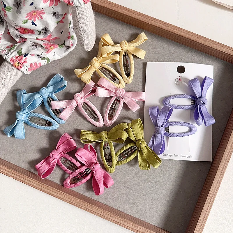 2pcs/set Sweet Candy Color Kids Girl Hair Clip Cute Spring Summer Solid Color Bow Children's BB Clip Toddler Hair Accessories hair accessories hair clips