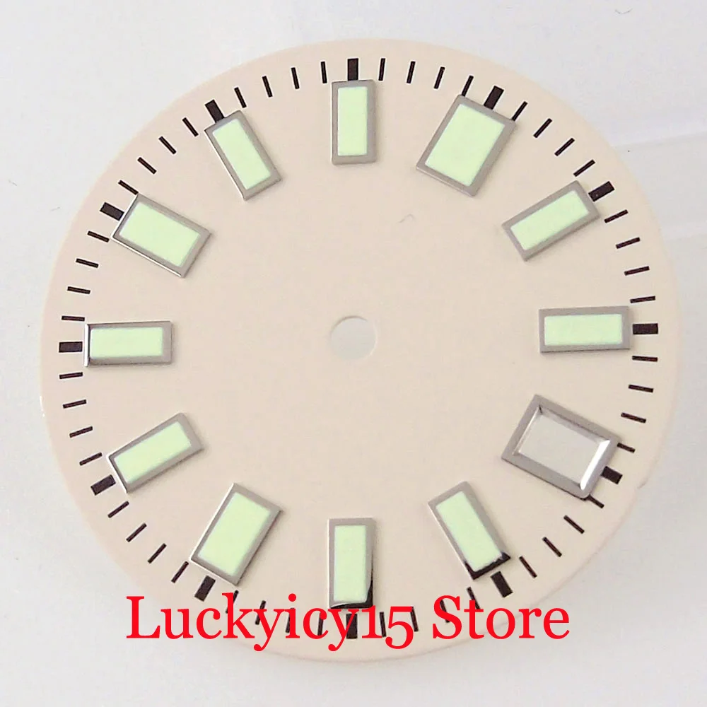 

Tandorio 29mm White Sterile Watch Green Luminous Dial With Date Window Fit For NH35A NH35 NH36A SKX007 SRP