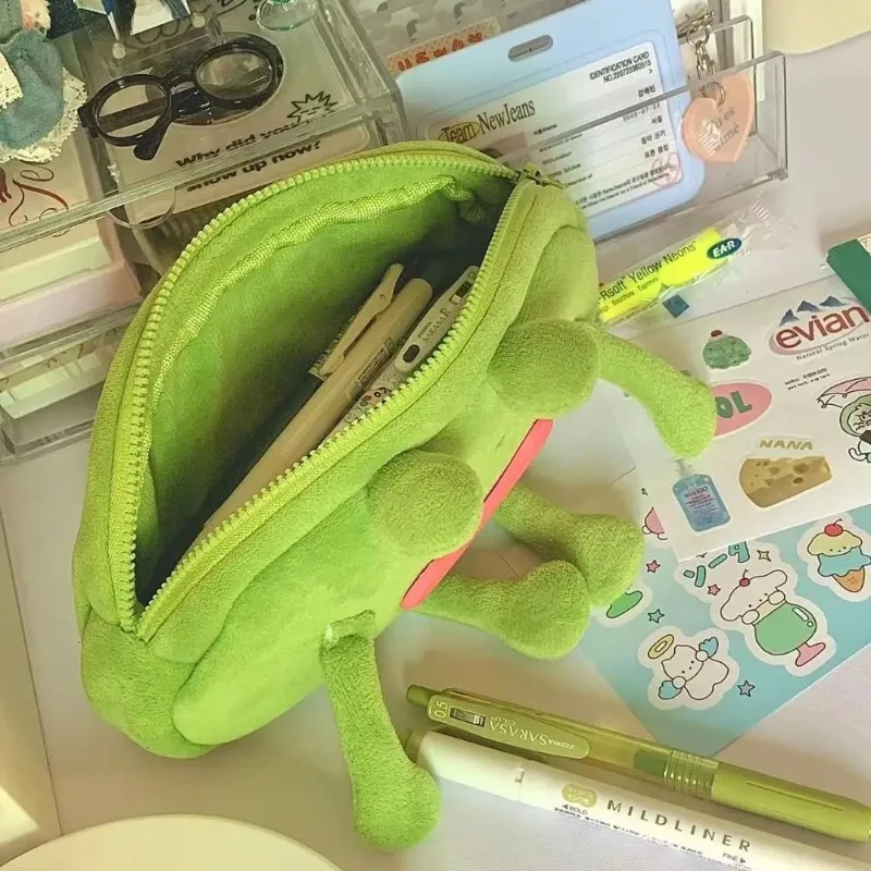 데스크탑 정리함, 입이 넓은 개구리 모양 펜 가방, 대용량 화장품 가방, 펜 케이스, 플러시 지퍼 문구 가방