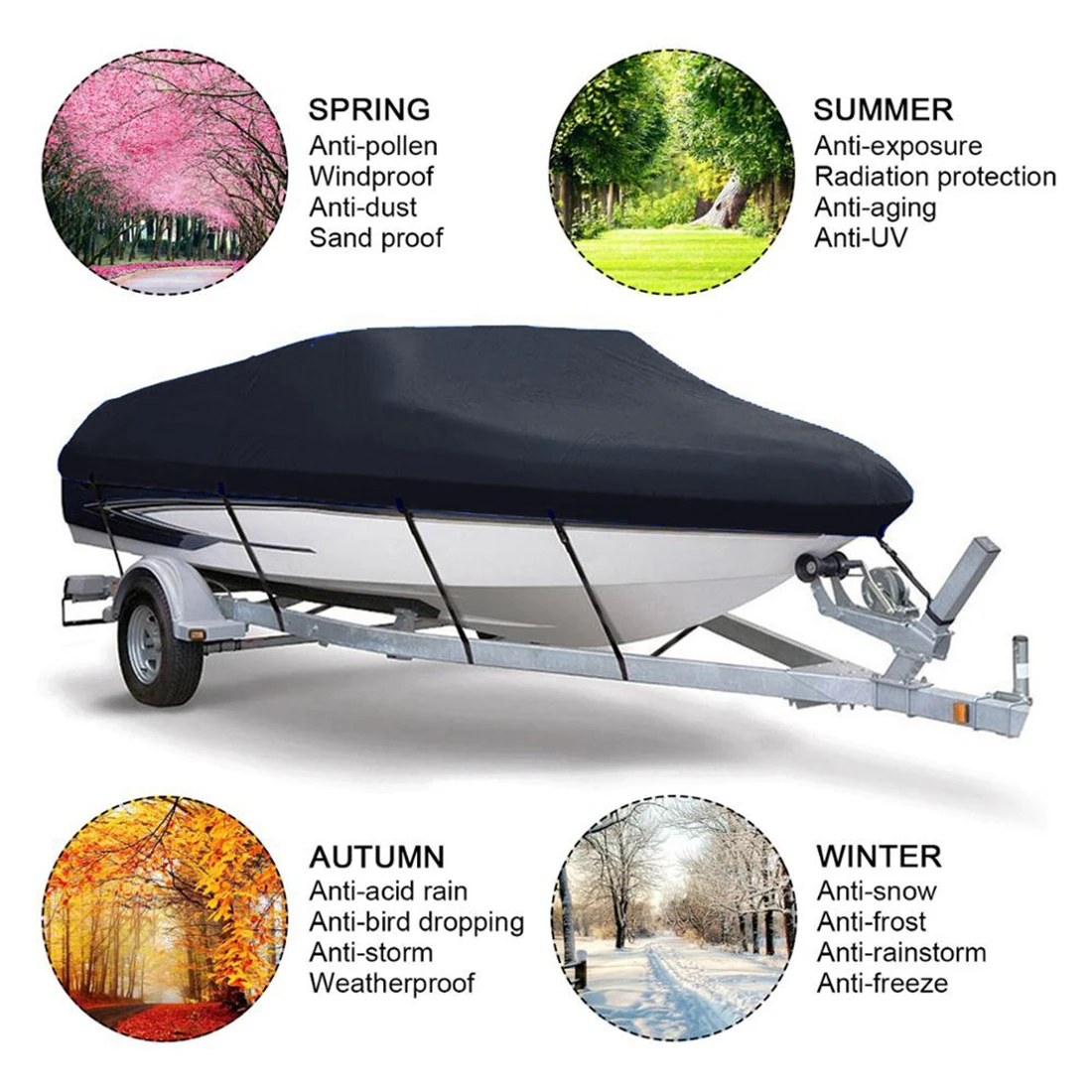 210D Boat Cover 11-22ft Fabric Trailerable Yacht Marine V-shape Canvas Boat Covers Anti-UV Waterproof Fishing Cover Tent