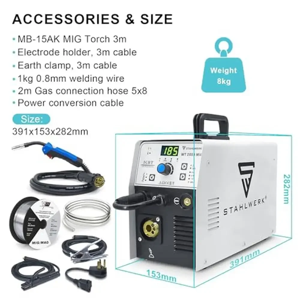 185A 3-in-1 Welding Machine Gas/Gasless Multi-Function Welder Steel Stainless Titanium Copper Flux MIG Solid Wire Stick Welding 2