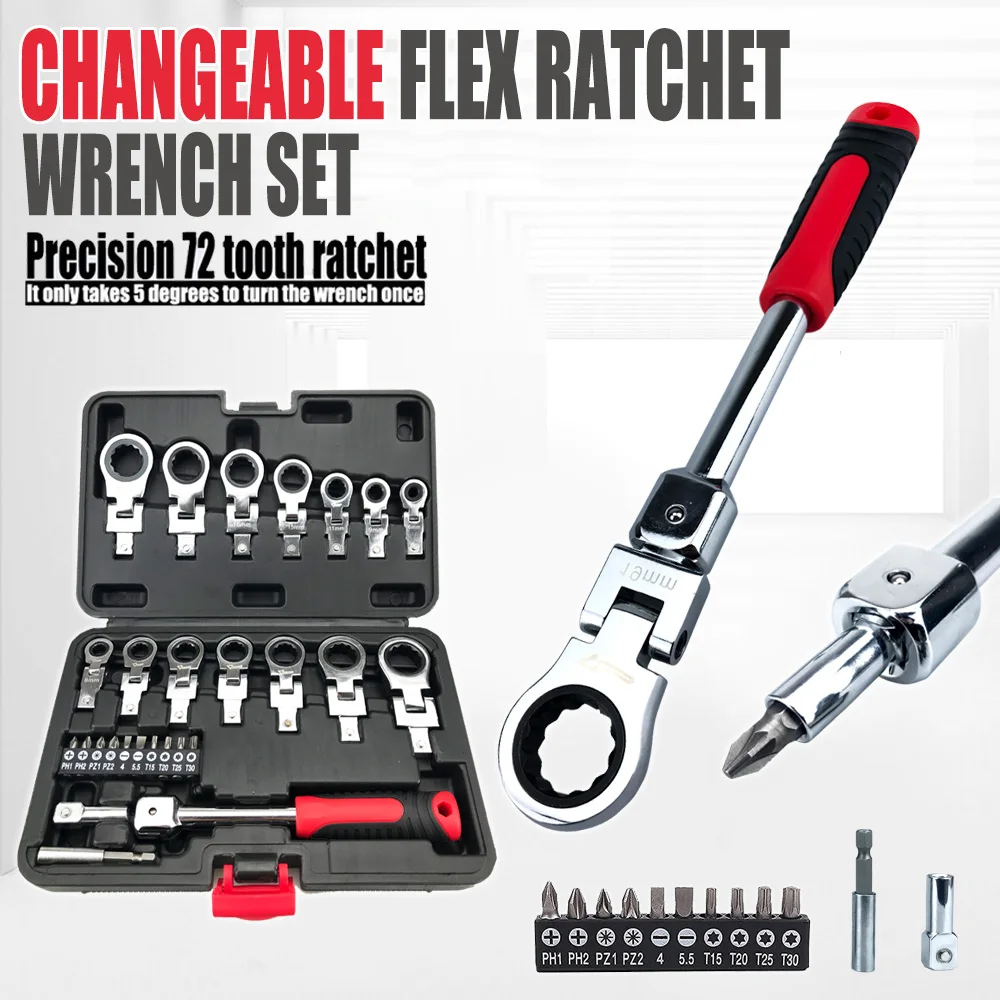 Movable Head Ratchet Wrench And Screwdriver Set Durable Ratchet Combination Labor-Saving Automobile Maintenance Tool Set