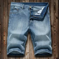 Shorts en jean pour homme été 2026 – Pantalon en denim extensible bleu foncé, design tendance, coupe slim droite, jean court pour homme 1
