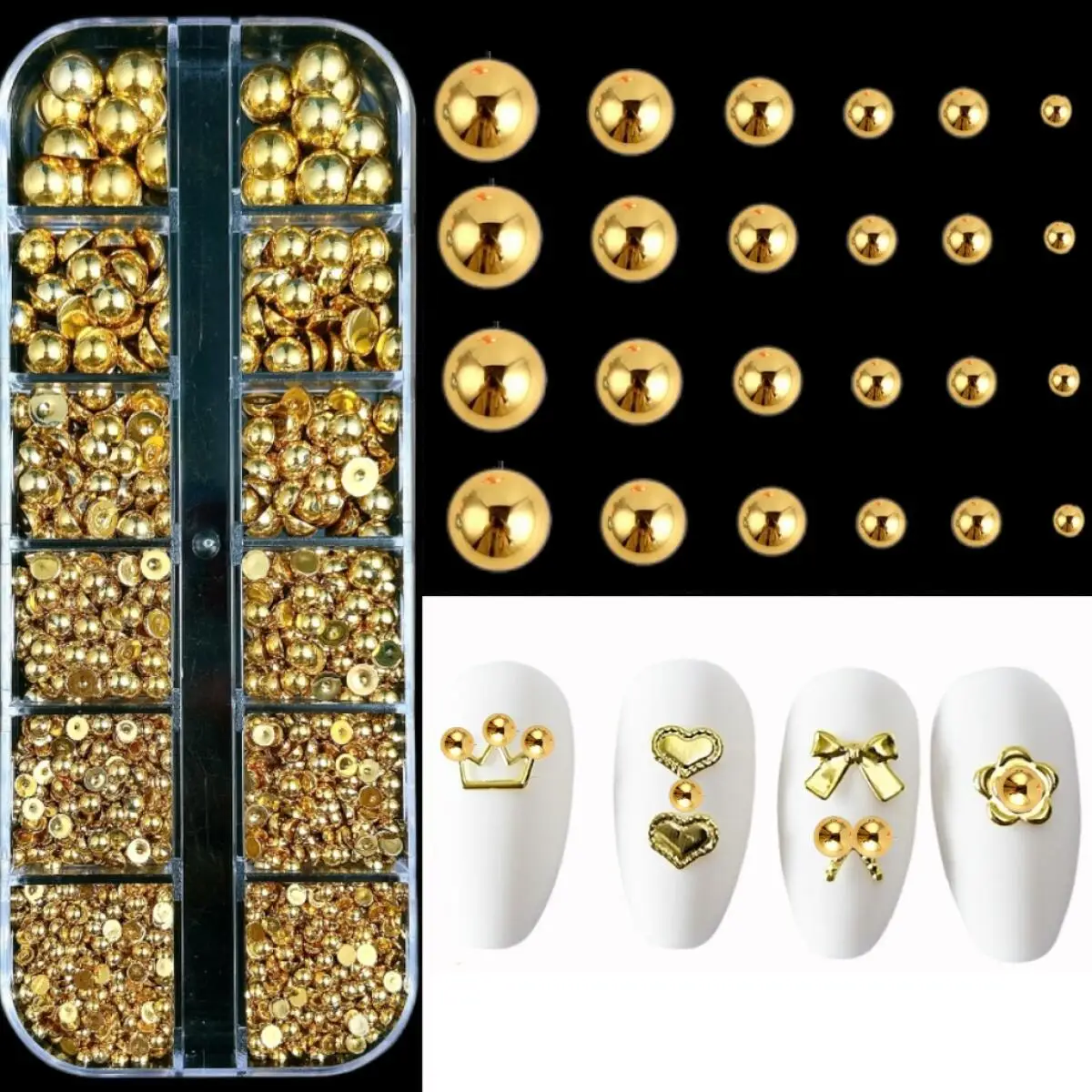 Multicolor 3D Pearl Nail Charms - Flat Bottom Art Decorations