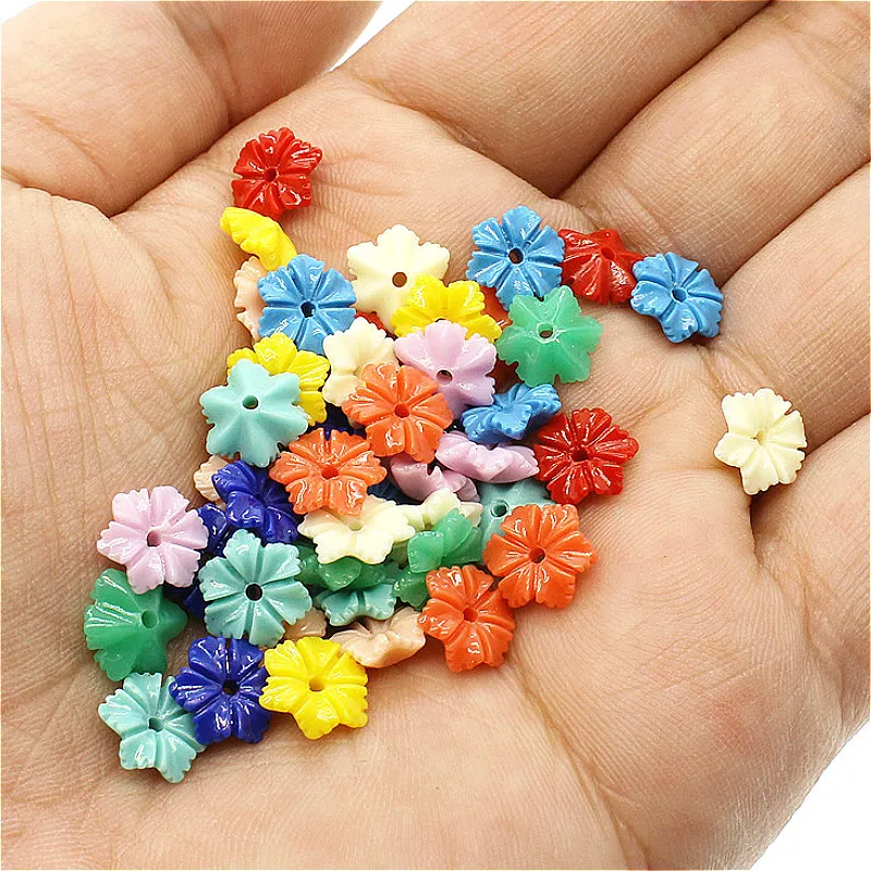 30pcs Top Selling Coral 10 12mm Six petal Flower Loose Beads for Charms Women Jewelry Making DIY