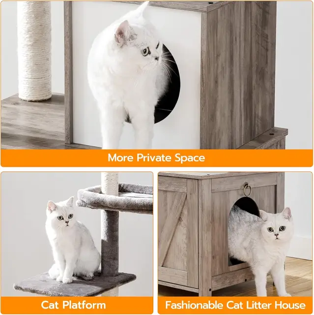 Cat Tree Tower with Litter Box Enclosure 6