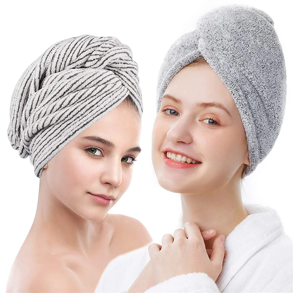 Hair Towel Hair Towels Bath Head Bamboo Charcoal Fiber Turban Wrap Quick Dry Anti-Frizz Hair Towels For Drying Women Girls Bathroom