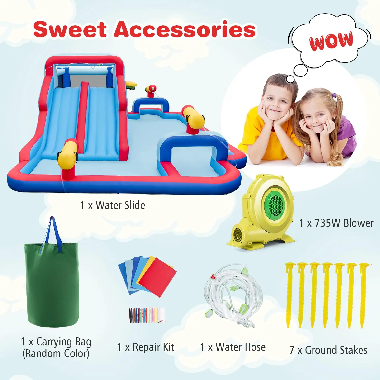 Inflatable Water Slide 9 in 1 Mega Waterslide Park Bounce House Outdoor Splash Pool For Kids Party