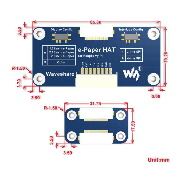 E-Paper Ink screen Driver Board HAT 40PIN GPIO Port 3-wire SPI/4-wire SPI For Raspberry Pi series Jetson Nano