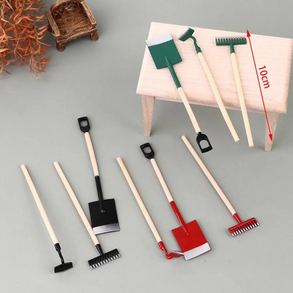 3Pcs 1:12 Dollhouse Dollhouse Miniatures Gardening Shovel DIY Green/black/red Dollhouse Mini Shovel Rake Cute Mini