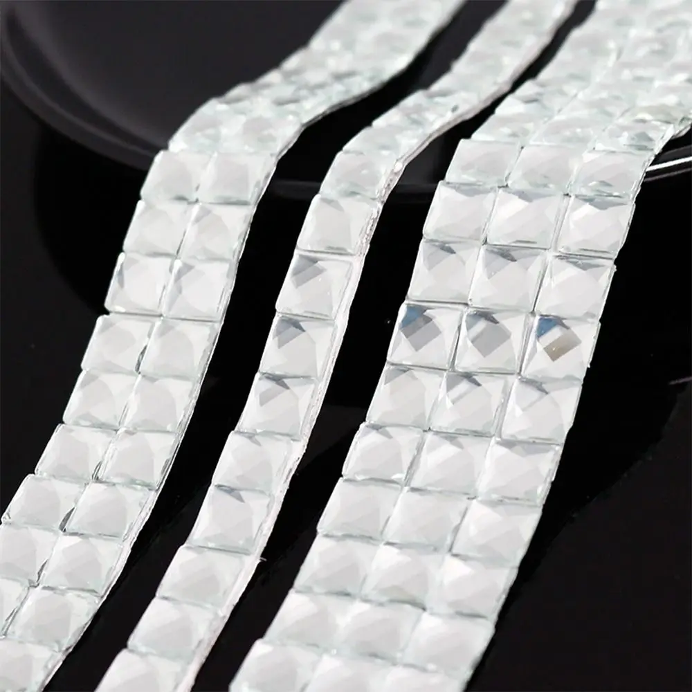 90cm/Roll 1/2/3cm Self-adhesive Square Crystal Diamond Sticker Mirror Mosaic Tiles Glass Sticker Handmade Craft Party Decoration