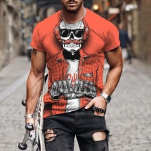 

2022 Men's Fashion T-Shirts Personality Skull Character Oversized Clothing 3D Printed DIY Anime Pattern Custom Shirts Tops Tees