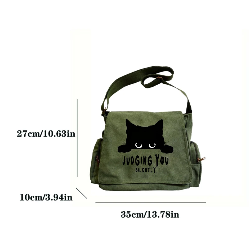 Fashion Women's Canvas Bag Black Cat Print Shoulder Bag Large Capacity Crossbody Bag For Women Shopping Commuting