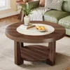 Coffee Table, 2-Tier Round Coffee Table with Heavy-Duty Wood Tabletop for Living Room,Circle Wood Accent Center Table 3