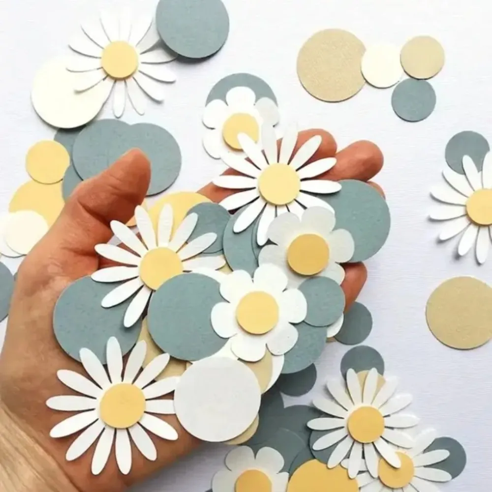 1Bag Sweet Round Daisy Flower Paper Confetti Wedding Flower Table Scatter Baby Shower Birthday Party Gift Box Decorations Supply Party Decorations Paper Confetti