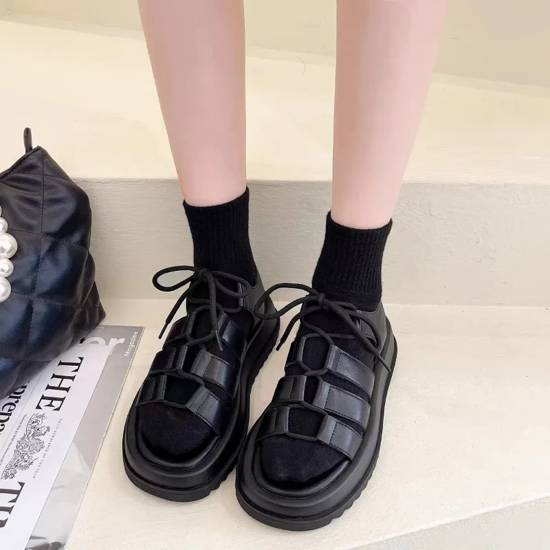 

Сандалии женские на шнуровке, пляжные босоножки, круглый носок, плоская подошва, модная обувь, 2023