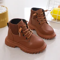 Baywell Spring Kids Boys Fashion Leather Boots Children Girls Warm Soft Bottom Non-slip Running Shoes 1-5 Years 2