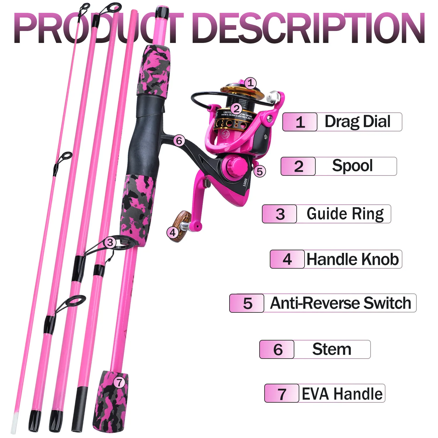 kawa Carbon Fiber Fishing Rod Super Light Pink Color Super Soft Rod UL  Action 2 Sections Portable For Fishing