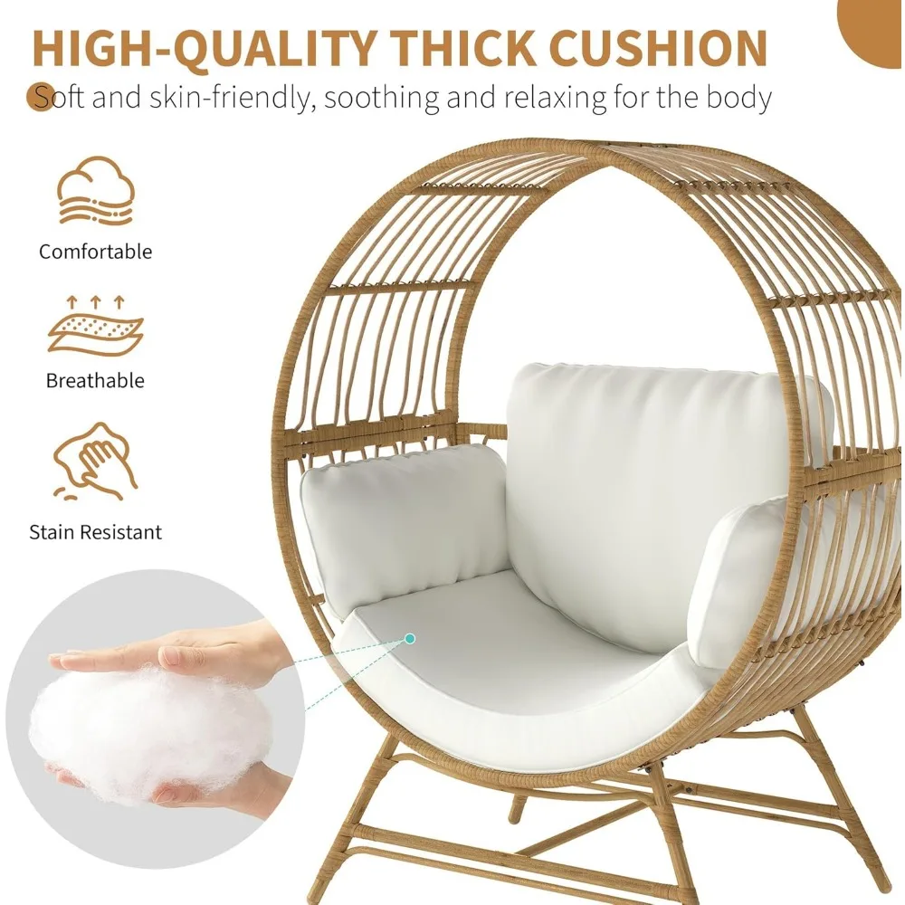 Egg Chair Outdoor Indoor, Oversized Rattan Chair with Thicken Cushion Wicker Patio Lounge Chair, Basket Chair for Living Room 4
