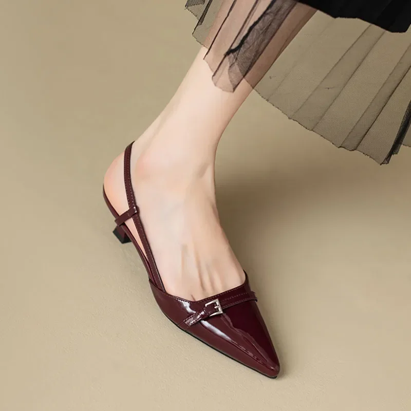 Women's Dress Shoes Pointed Toe Sandals Buckle Slingbacks Mid Heels Pumps Patent Leather Slip on women slingback sandals,women high heels shoes,women dress shoes