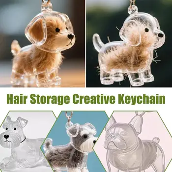 Clear Pet Hair Keychain Cute Dog Fur Keepsake Holder Creative Transparent Pet Hair Memorial Collection Pendant For Dog/Cat