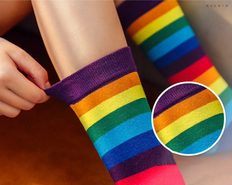 1 paar Neue Ankunft Baumwolle Elastizität Schweiß Frauen Lange Socke Candy Farben Regenbogen Gestreiften Sportliche Meias Retro Harajuku Casual Socken – Detail 10