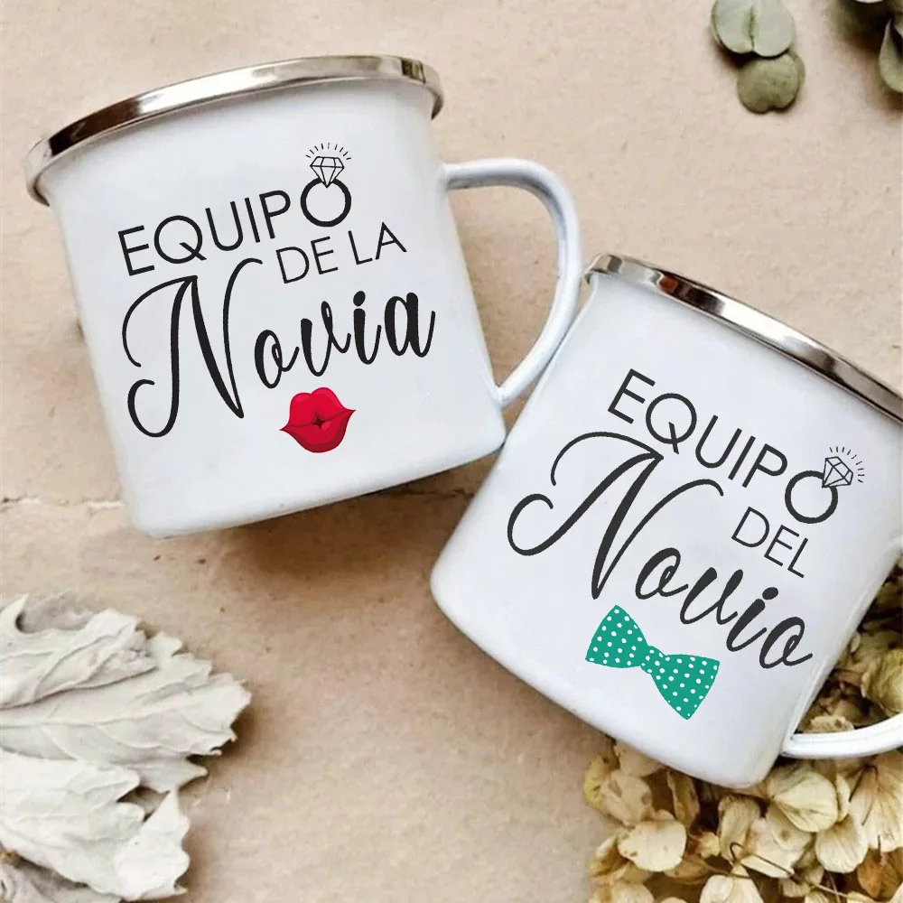 스페인 프린트 에나멜 머그잔, 신부 신랑 독신 파티, 커피 와인 머그잔, 신부 들러리, 최고의 남자 컵, 약혼 결혼 선물 