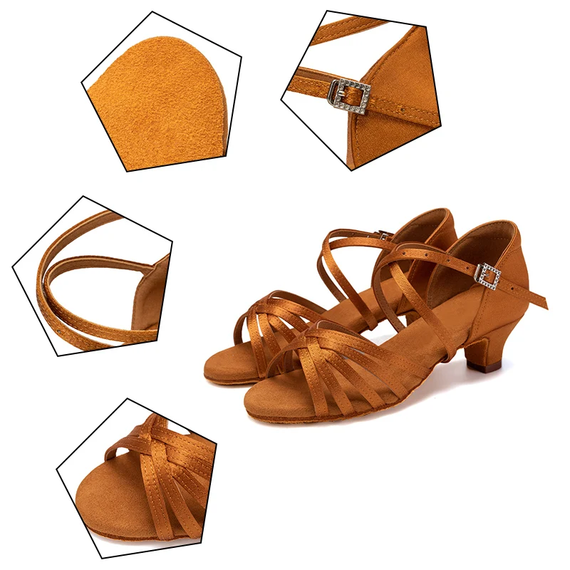 Latin Dance Shoes for Girls Women Ladies Ballroom Modern Tango Salsa Dancing Performance Shoes Medium Heels Training Shoes 6