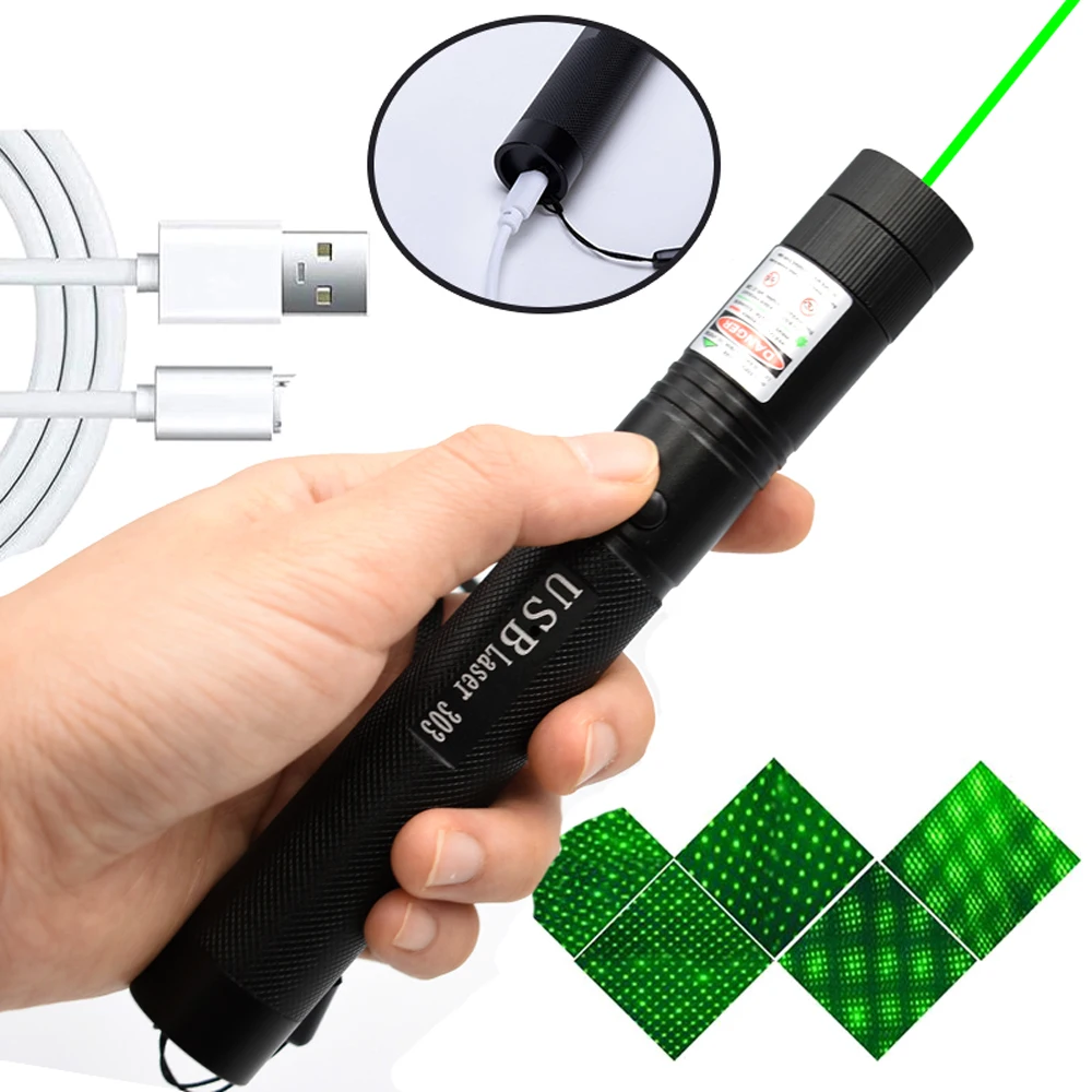 

Green Laser Sight Laser USB Charge 303 Pointer Light 532nm 5mw High Power Device Lazer laser Pen Burning Hunting Gypsophila head