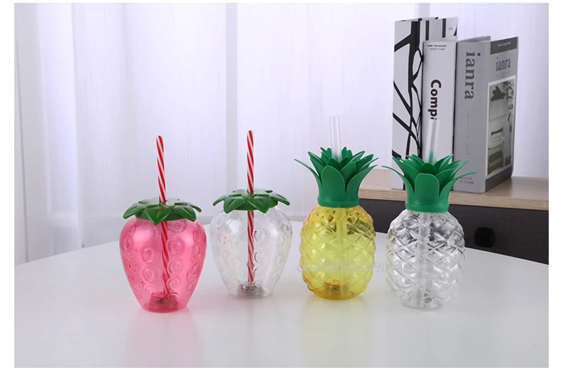 Description Picture 3 of itemPlastic Strawberry Pineapple Drinking Cup with Straw Hawaii Party Decoration Luau Flamingo Summer Beach Pool Party Decoration