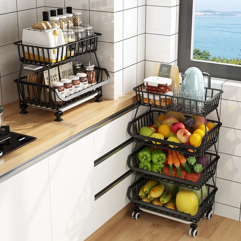 4 Tier Fruit Basket, Metal Wire Vegetable Rack Fruit Storage Cart