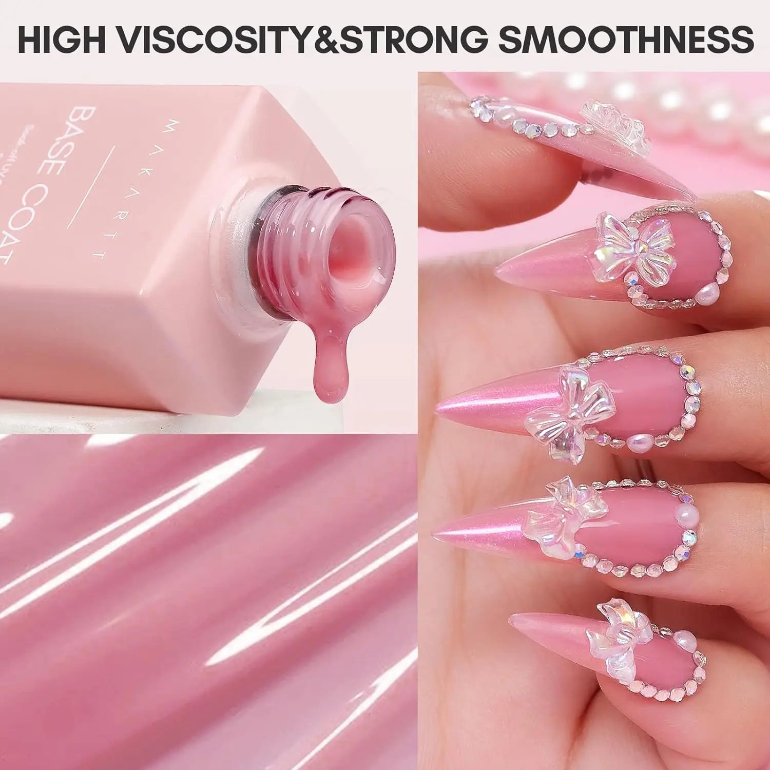 Nail Gel Nail Polish Gel Polish Base and Top Coat Makartt Rubber Base Gel For Nails Pink French Manicure Nude Pink Jelly Nail Gel Polish Varnish Curing Requires 8ml LED UV